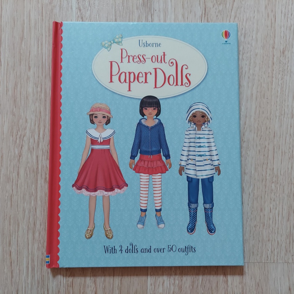 Usborne Press-out Paper Dolls Activity Book Blue Vintage Style 4 Dolls 50 Outfit